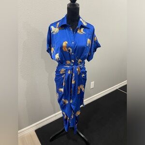 New, Entro brand, leopard button up dress with sash tie waist